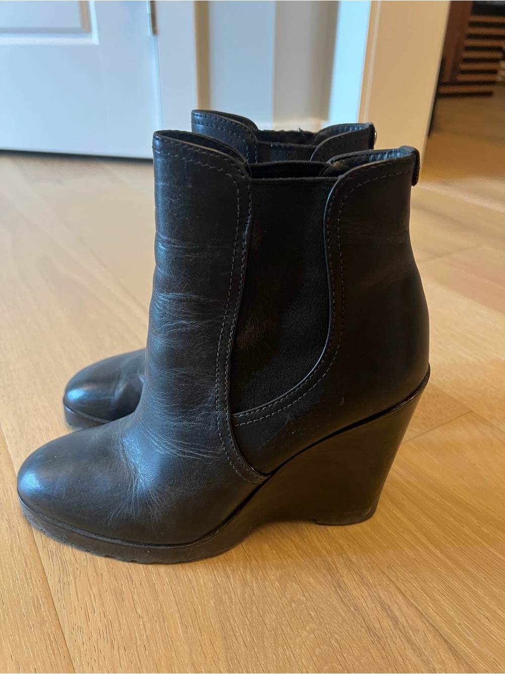 Michael Kors Black Leather Wedge Ankle Boots